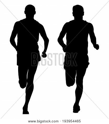 two male runners runnning together black silhouette