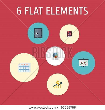 Flat Icons Safe, Pie Bar, Net Income And Other Vector Elements. Set Of Registration Flat Icons Symbols Also Includes Deposit, Safe, Book Objects.