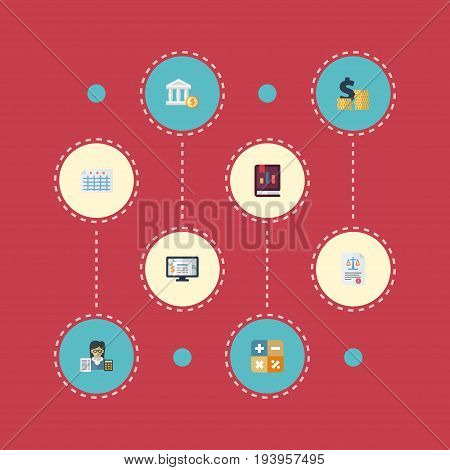 Flat Icons Accounting System, Bookkeeper, Act And Other Vector Elements. Set Of Accounting Flat Icons Symbols Also Includes Paper, Calculate, Act Objects.