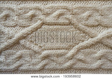 Cream Handmade Knitwork With Horizontal Plait Pattern From Above