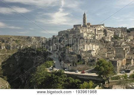 View of Matera and the canyon called Gravina