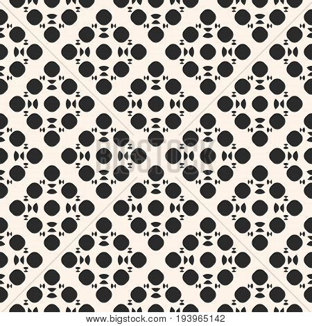 Seamless pattern. Vector monochrome background with simple geometric shapes, circles, rounded triangles. Stylish modern abstract background. Funky texture, repeat tiles. Design element for decor, furniture, cloth. Design pattern, textile pattern.