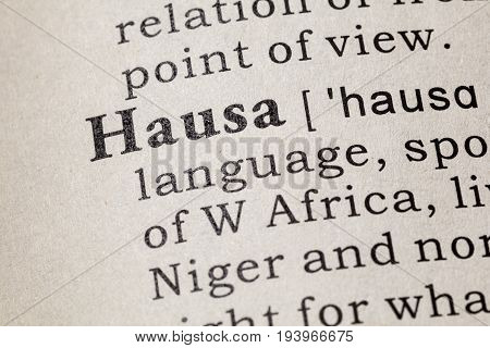Fake Dictionary Dictionary definition of the word Hausa. including key descriptive words.