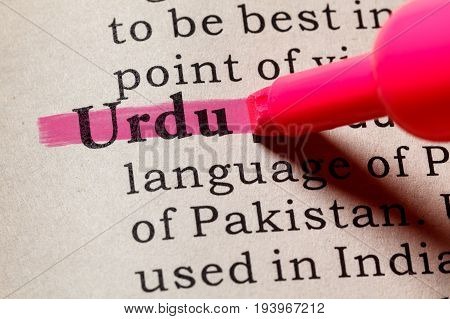 Fake Dictionary Dictionary definition of the word Urdu. including key descriptive words.