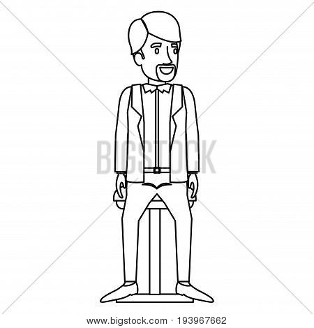 monochrome silhouette of man with van dyke beard in casual clothes and sitting in chair vector illustration