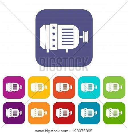 Electric motor icons set vector illustration in flat style In colors red, blue, green and other