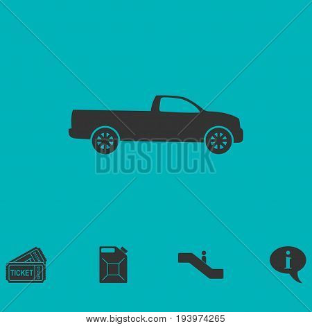 Pickup truck icon flat. Simple vector symbol and bonus icon