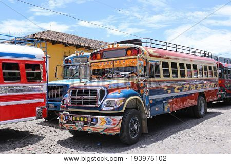 Chicken bus antigua in Guatemala May 2015