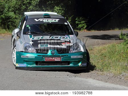 La Spezia Italia - July 2 2017 -Rally Gulf of Poets: The Renault Clio Super 1600 of the Arza'-Moriconi crew during the first special race speed test.
