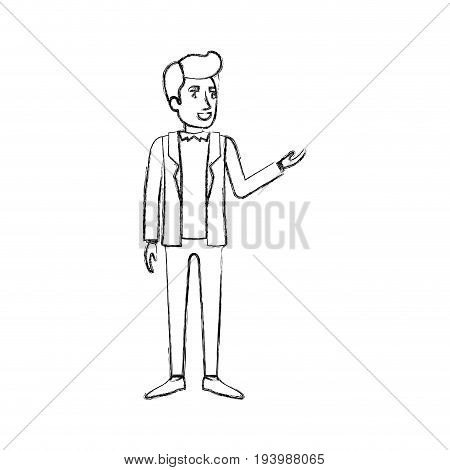 blurred silhouette of man standing in formal clothes and pompadour hairstyle vector illustration