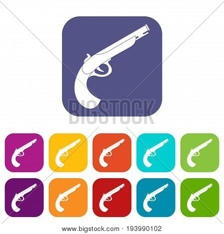 Gun icons set vector illustration in flat style In colors red, blue, green and other