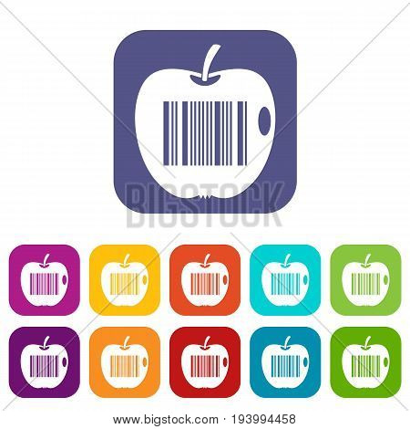 Code to represent product identification icons set vector illustration in flat style In colors red, blue, green and other