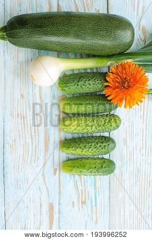 Still Life Of Cucumbers And Other Vegetables