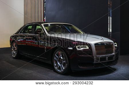 Bangkok, Thailand - March 31, 2019:  Luxury Car Manufactured By Rolls-royce Motor Cars On Display At
