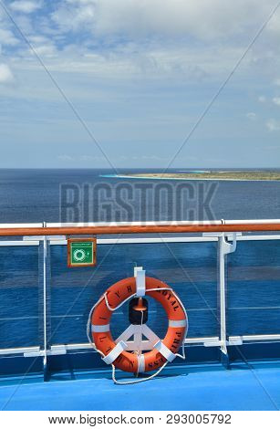 Bonaire, Caribbean - March 26, 2017 : Lifebuoy On Royal Princess Ship Docked In Kralendijk Port. Roy