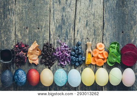Easter Eggs Painted With Natural Egg Dye From Fruits And Vegetables. Homemade Naturally Dyed Easter 