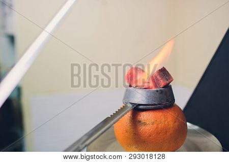 A Man Prepare Hookah Sisha In Hookah Art Bar. Tabaco Preparation.