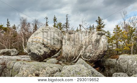Errant Rocks, Rocks Based On Each Other In A Landscape Park.