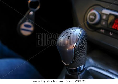 Closeup Of Manual Gear Shifter On Manual Transmission, 5 Speed Gear Drive