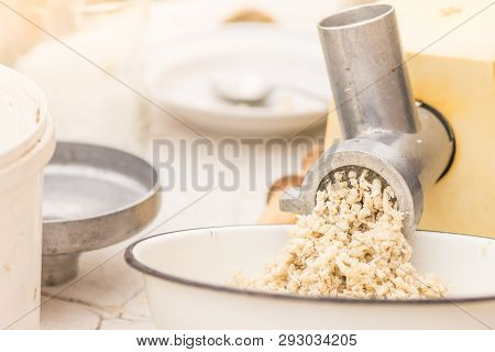 The Process Of Making Mashed Horseradish Root.