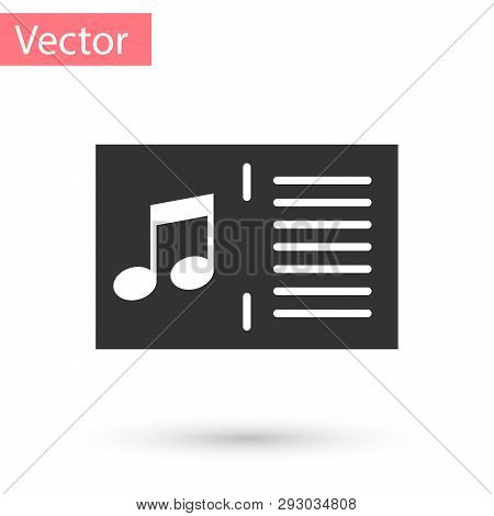Grey Music Book With Note Icon Isolated On White Background. Music Sheet With Note Stave. Notebook F