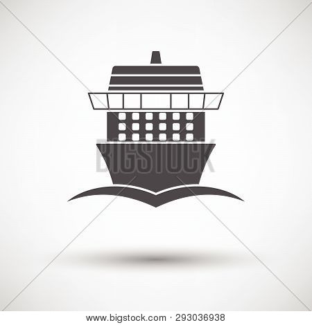 Cruise Liner Icon Front View On Gray Background, Round Shadow. Vector Illustration.