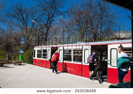 Budapest, Hungary - April, 2018:  The Famous Budapest Cogwheel Railway A Historic Public Transport F