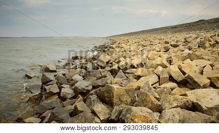 Low Water Level In The Retention Reservoir, Stony Shore.