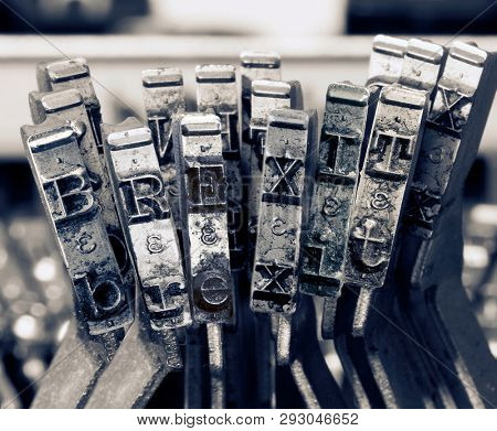 the word   BREXIT  with old typwriter keys  monochrome