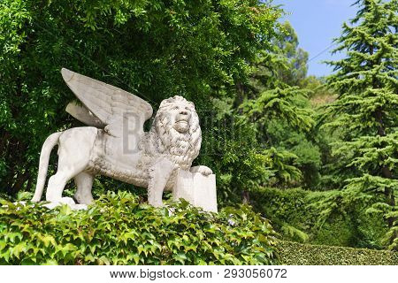 Koreiz, Yalta, Crimea, Russia - September 13, 2018: Sculpture Of A Winged Lion, Made From A Painting