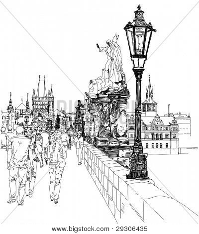 Karlsbrücke - Prag, Tschechische Republik - eine Vektor-Skizze