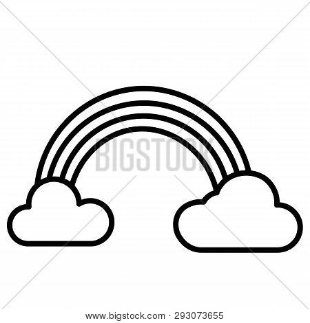 This Vector Image Shows A Rainbow And 2 Clouds In Outline Icon Design. It Is Isolated On A White Bac