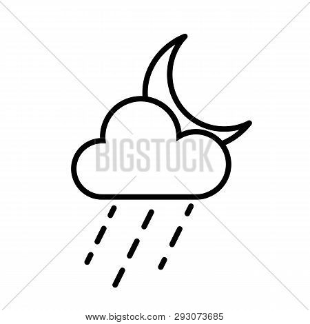 This Vector Image Shows A Rain Cloud And A Moon In Outline Icon Design. It Is Isolated On A White Ba