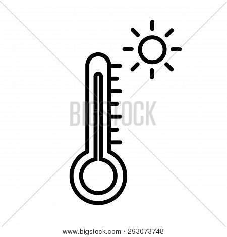 This Vector Image Shows A Thermometer And A Sun In Outline Icon Design. It Is Isolated On A White Ba