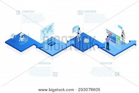 Isometric Concept Of Rpa, Artificial Intelligence, Robotics Process Automation, Ai In Fintech Or Mac