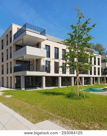 Bremgarten, Switzerland - June 16, 2018: New Residential Buildings Along Augraben Street In Bremgart