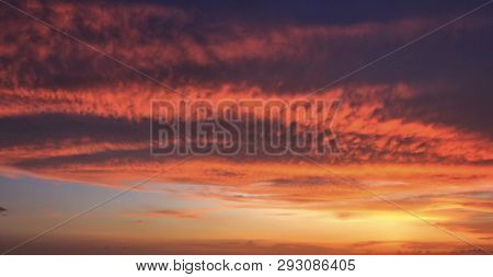 Abstract Nature Background. Dramatic And Moody Pink, Purple And Blue Cloudy Sunset Sky