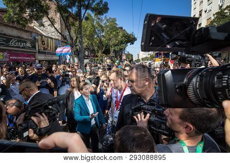 Belgrade, Serbia - September 16, 2018:  Prime Minister Ana Brnabic (on The Left) Discussing With A V