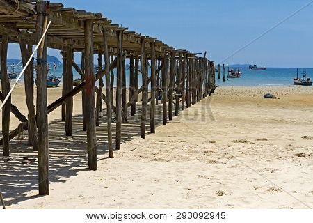 Beach And Bridge Hot In Summer At Bang Boet Beach At Chumphon Province Thailand Is Famous For Travel