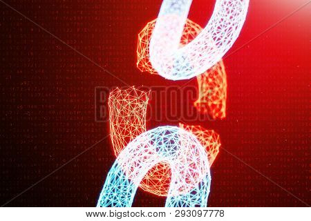 Disconnected, Broken Chain, Digital Block Chain Technology. Cryptocurrency, Concept Of Digital Code.