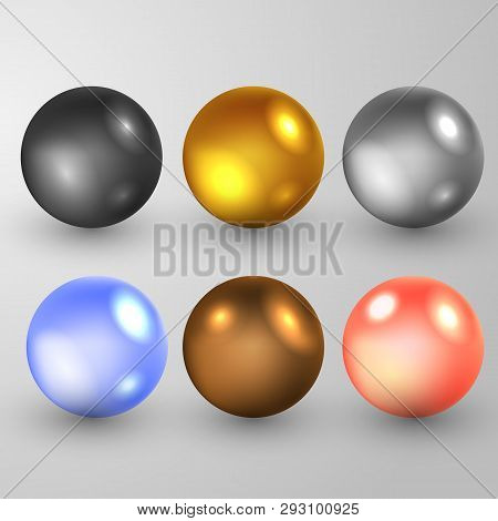 Set Of Colorful Realistic Perls. Vector Illustration On Grey Background