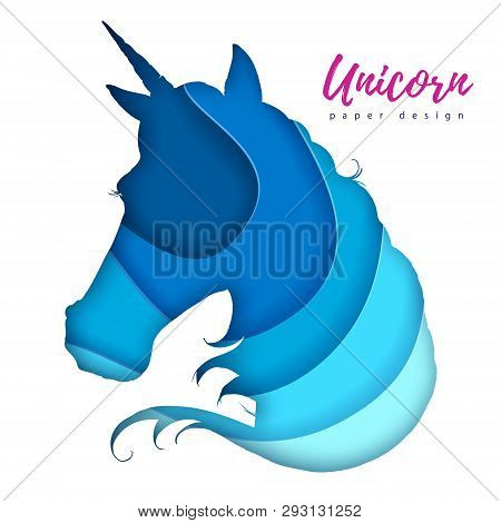 Fantasy Animal Horse Unicorn Silhouette. Cut Out Paper Art Style Design.