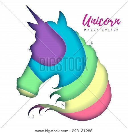 Fantasy Animal Horse Unicorn Silhouette. Cut Out Paper Art Style Design.
