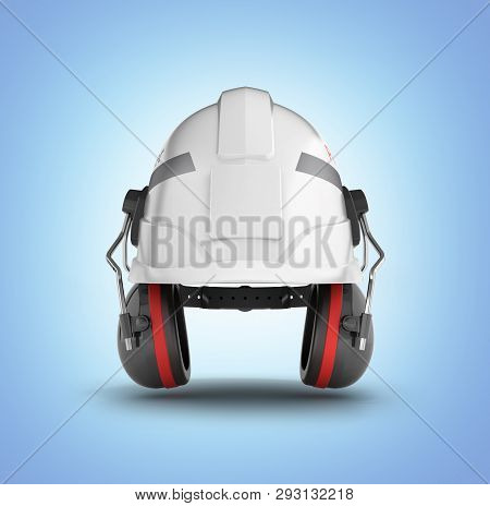 Hard Hat Safety Halmet With Earmuffs Isolated On Blue Gradient Background 3d