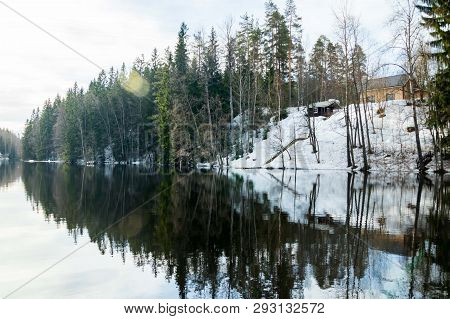 Calm River Jokelanjoki At Spring, Kouvola, Finland.