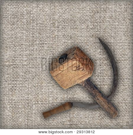 alte Sichel und Hammer auf Leinwand