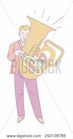 Tuba Or Trumpet Player Musician Orchestra Member Isolated Character