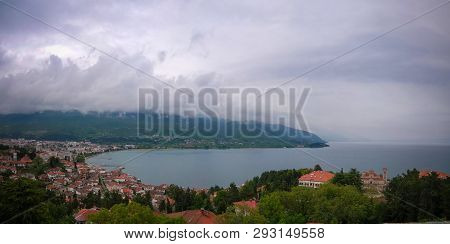 Panoramic Aerial View To Ohrid Lake And City From Samuels Fortress, Ohrid, , North Macedonia