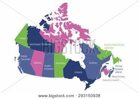 Map Of Canada Divided Into 10 Provinces And 3 Territories. Administrative Regions Of Canada. Multico