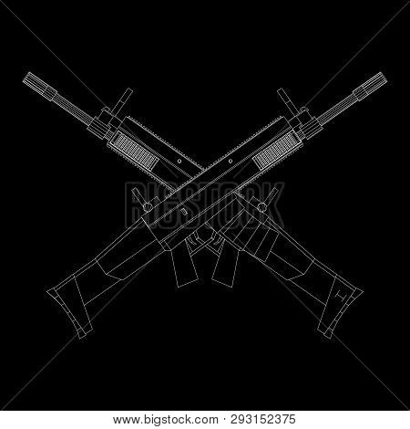 Assault Rifle, Automatic Fire Rifle Model Wireframe Low Poly Mesh Vector Illustration